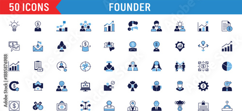 Founder and Startup Business Icons Set with Leadership, Strategy, Finance, Team, Growth, and Analytics Symbols for SaaS, Dashboards, Pitch Decks, and UI Design