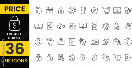 Price and Cost Line Icon Set Pixel Perfect. E commerce Pricing and Value icons collection