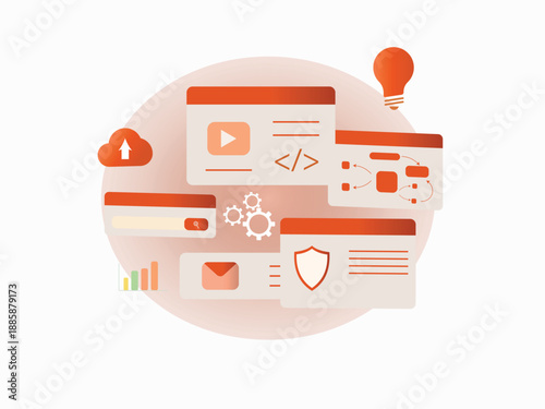 Digital technology tools and online interface management concept