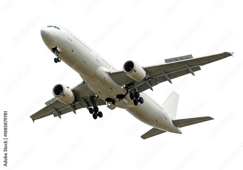 Fototapeta premium Large passenger jet in flight isolated on transparent background