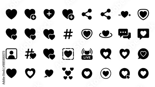 Essential social media engagement icons hearts, likes, shares, and digital communication symbols