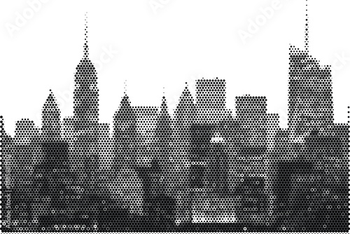 Modern city skyline urban cityscape in halftone monotone style for travel and business designs