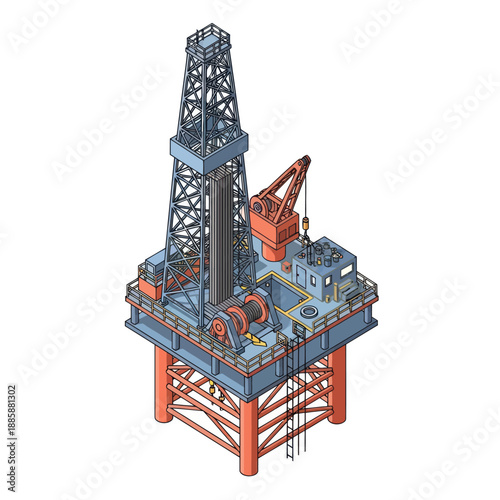 Offshore Oil Rig Platform with Derrick.