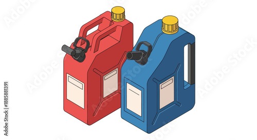Red and Blue Plastic Fuel Containers.