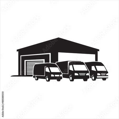 Warehouse building with delivery trucks industrial transport logistics business