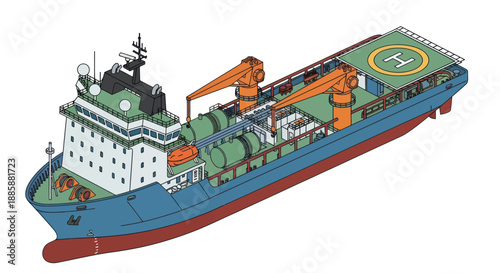 Large Cargo Ship with Helicopter Pad.