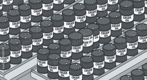 Rows of identical black cans on shelves.