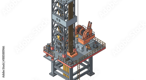 Oil Rig Structure with Derrick and Equipment.