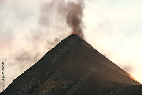 Active Volcano Erupting at Dusk