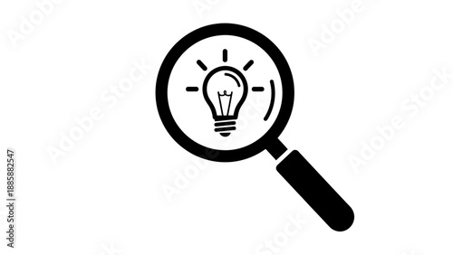 Magnifying Glass with Light Bulb Icon – Idea Search Concept Symbol