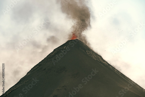 Active Volcano Eruption with Ash and Lava
