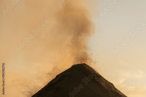Erupting Volcano at Sunset in Guatemala