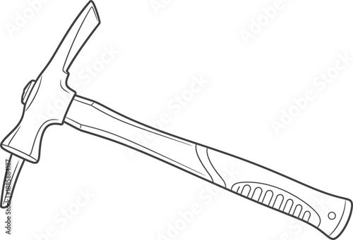 A simple line art illustration depicting a heavy-duty pickaxe tool for digging and breaking hard surfaces in construction or mining