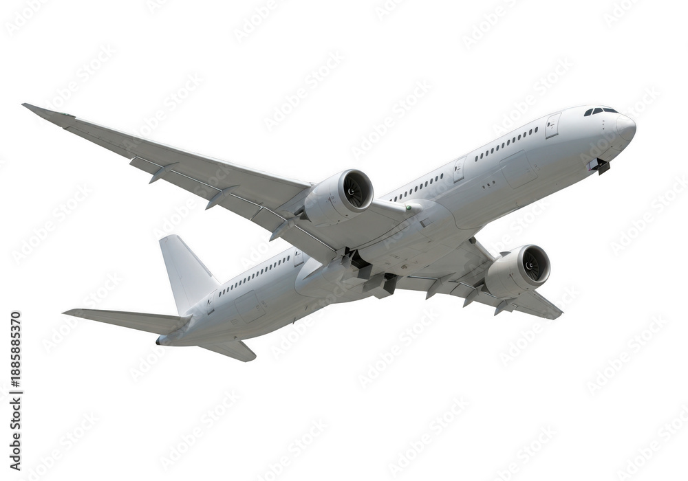 Obraz premium Large commercial airliner in flight isolated on transparent background