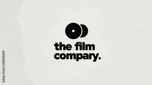 Minimalist graphic design with abstract film reels and 'the film company.' text. Vintage cinema concept on textured background.