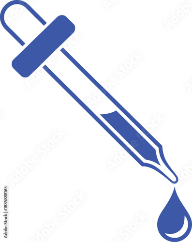 Blue dropper with liquid and falling drop pipette