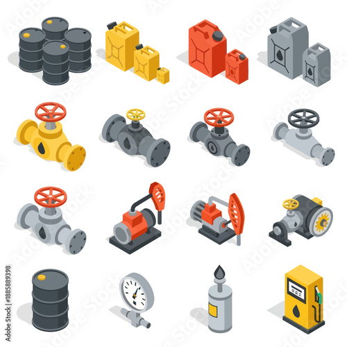Industrial Valves and Pipes Equipment Icons.
