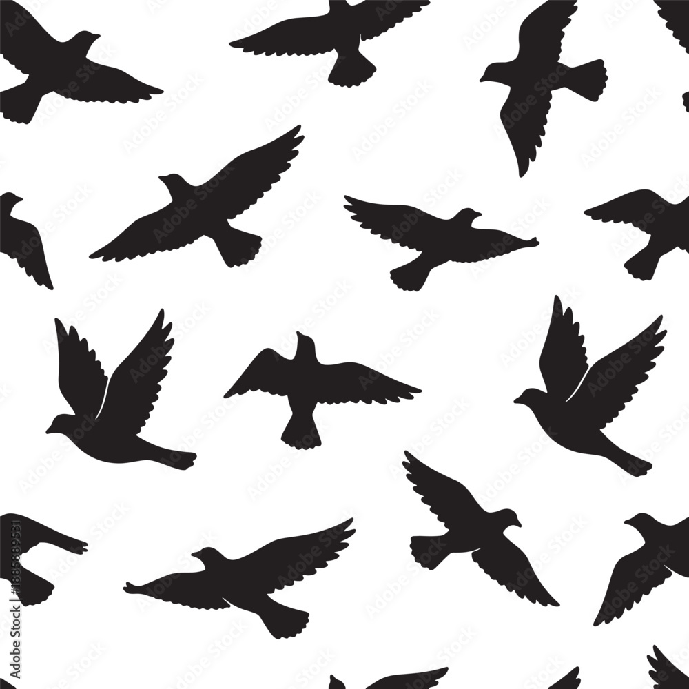 Obraz premium Seamless Black Bird Silhouettes Flying Pattern Background