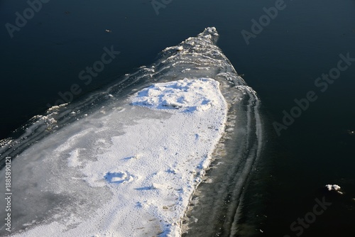 Slightly Frozen Vistula River with Ice Floes in Winter