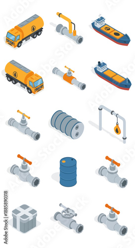 Industrial Valves and Pipes in Various Configurations.