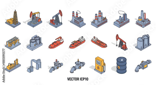 Industrial Equipment Icons Set Vector Illustration.