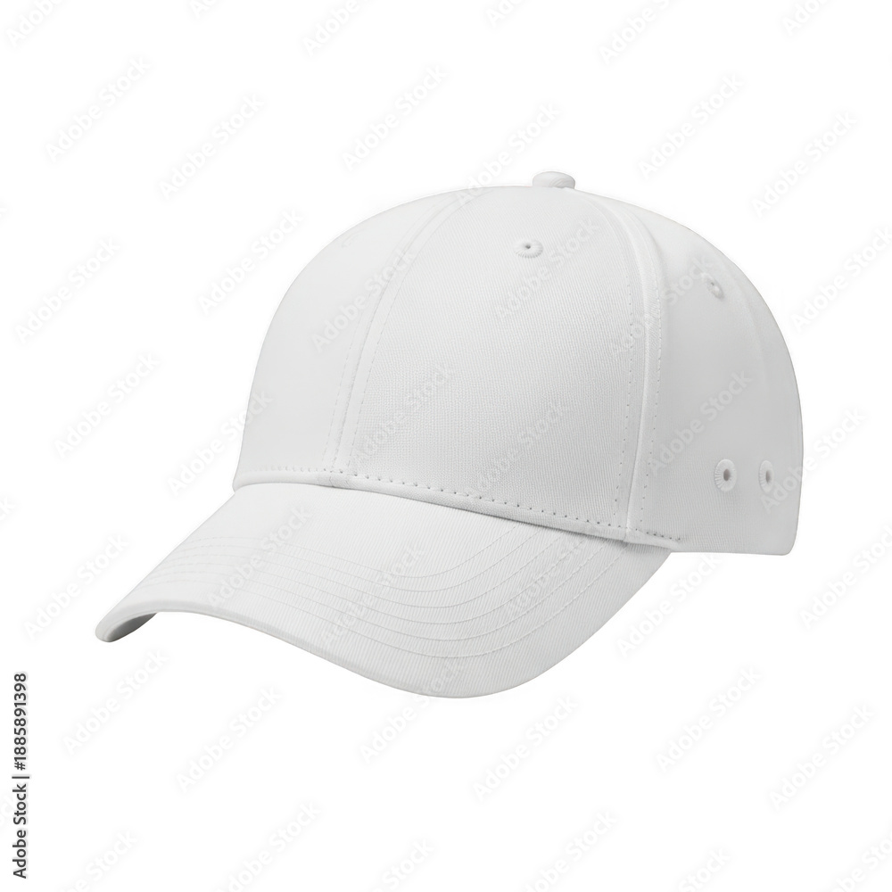 Fototapeta premium White baseball cap mockup, blank cotton sports hat isolated on white background, plain adjustable headwear for branding and apparel design