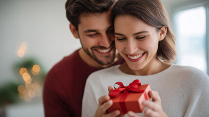 Faceless happy couple celebrating valentine's day birthday gift from loved one gift giving and bright emotions for memories relationship celebration special occasion joy with