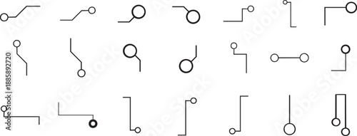 Minimal abstract connector pattern inspired by circuit diagrams and network nodes. Repeating thin line connections with dots and angles create a clean tech-style surface design. Ideal for technology b