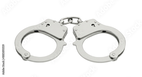 Silver police handcuffs isolated on transparent background