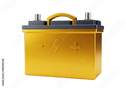 Golden car battery isolated on transparent background