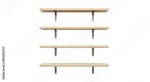 Minimalist wooden shelves set isolated on transparent background
