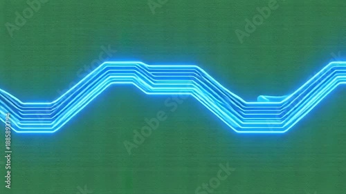 Abstract digital wave of blue light pulses across a green background