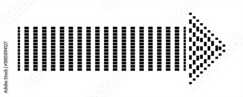 A shattered, disappearing, pixelated arrow icon. A shattered cursor. Vector 10 EPS.