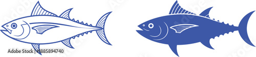 Blue tuna fish outline and solid silhouette