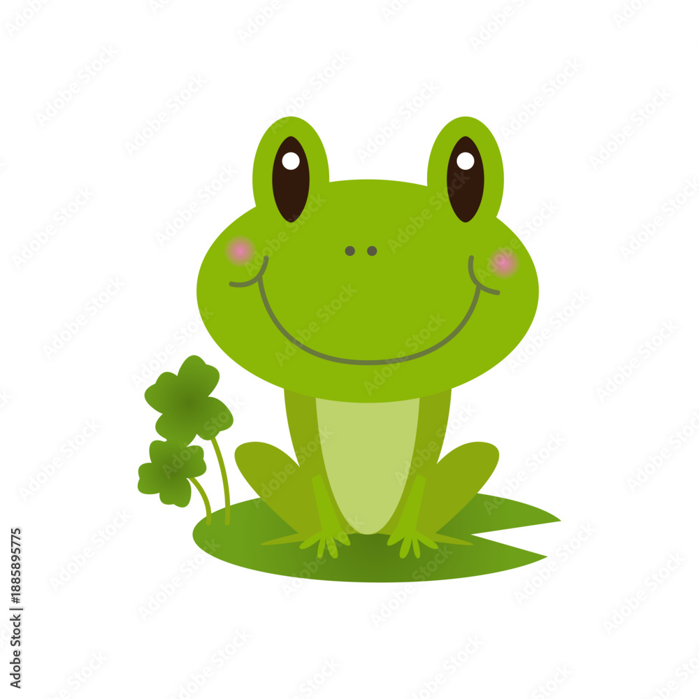 Obraz premium Cute Green Cartoon Frog Sitting on Lily Pad Vector Illustration