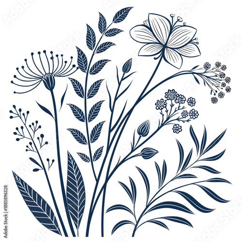 Illustrated floral ensemble