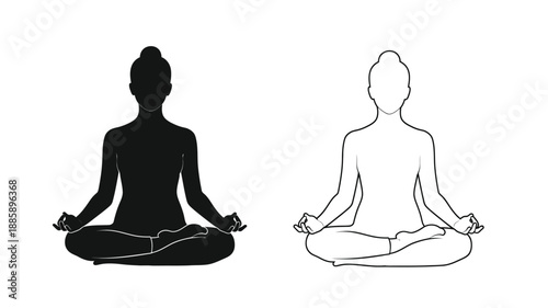 Two figures in lotus position one dark and one light silhouette
