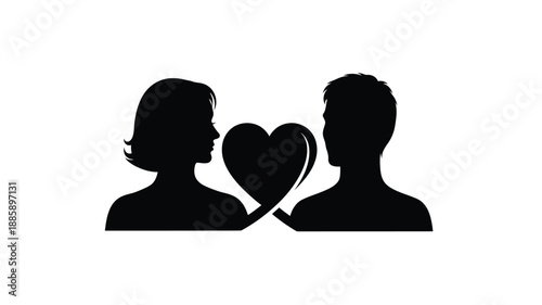 Couple sharing love with a heart symbol between them a dark silhouette