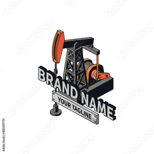 Oil Rig Pumpjack 3D Illustration Placeholder Logo.