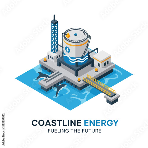 3D Rendering of Offshore Oil Rig Platform.