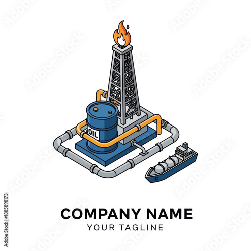 Oil Rig Illustration with Tanker Ship.