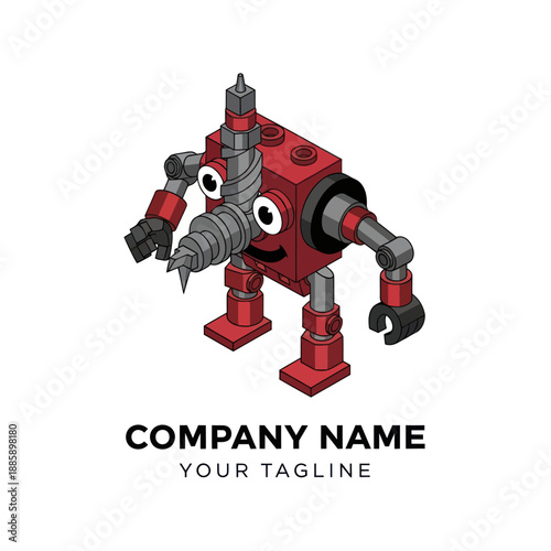 Red Robot Machine Character Illustration Design.