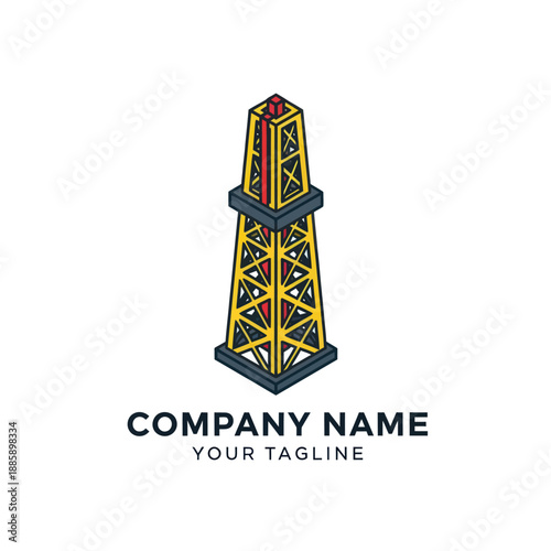 Colorful Oil Rig Structure Logo Design.