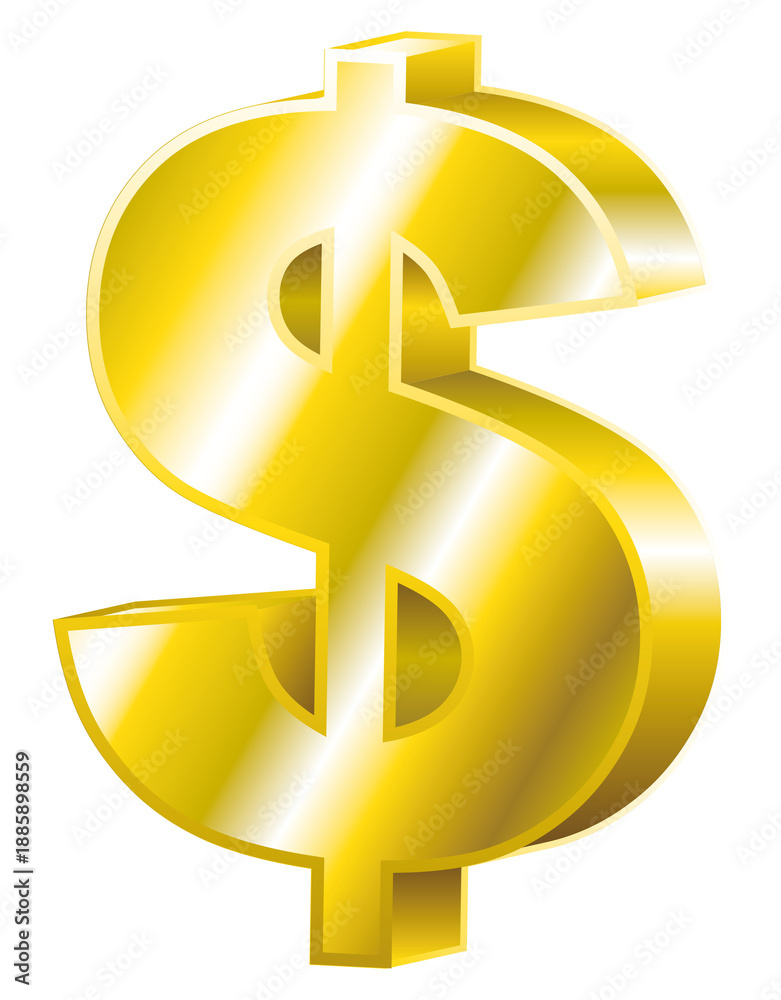 Obraz premium Shiny Golden Dollar Sign Symbol Isolated on White Background
