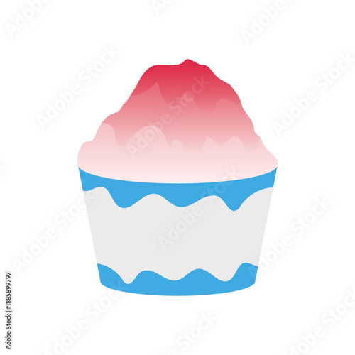 Pink and Red Shaved Ice Dessert in Blue and White Cup Vector