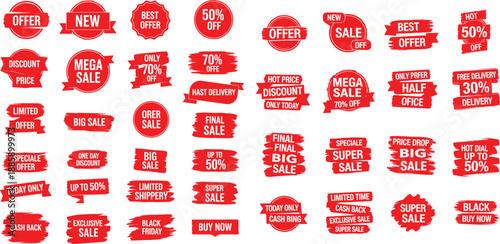 A comprehensive collection of red sale and offer badges for marketing campaigns and business promotions
