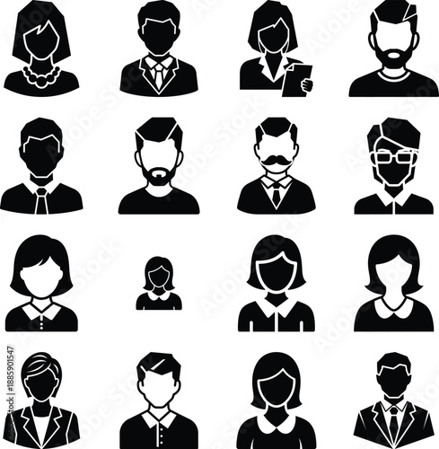 Diverse set of people avatars and user profile icons representing various professional and casual individuals