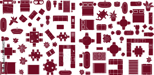 Extensive collection of top down furniture and appliance silhouettes for interior design floor plans and architectural layouts