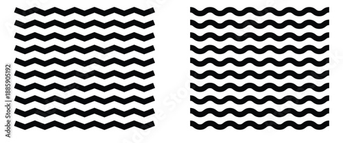  Wavy zigzag lines. Black underlines wavy curve zig zag line pattern in abstract style. Seamless zig zag pattern in black and white. Vector illustration. EPS 10