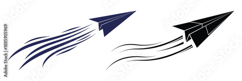 Paper plane flight vector illustration with speed motion lines flying on transparent background sign